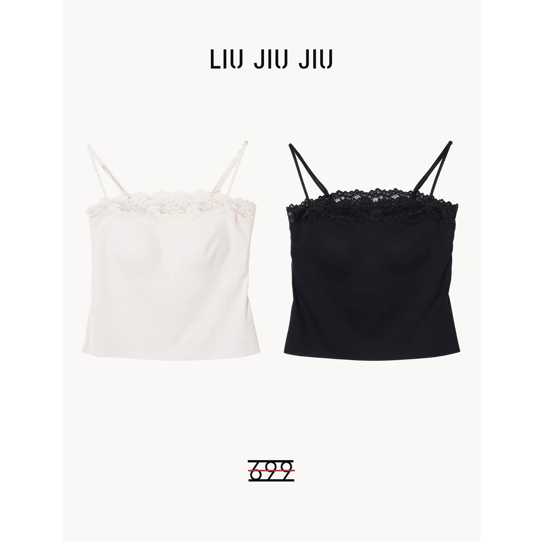 LIUJIUJIU 法式通勤纯欲风蕾丝小吊带性感自带胸垫打底美背W4791L