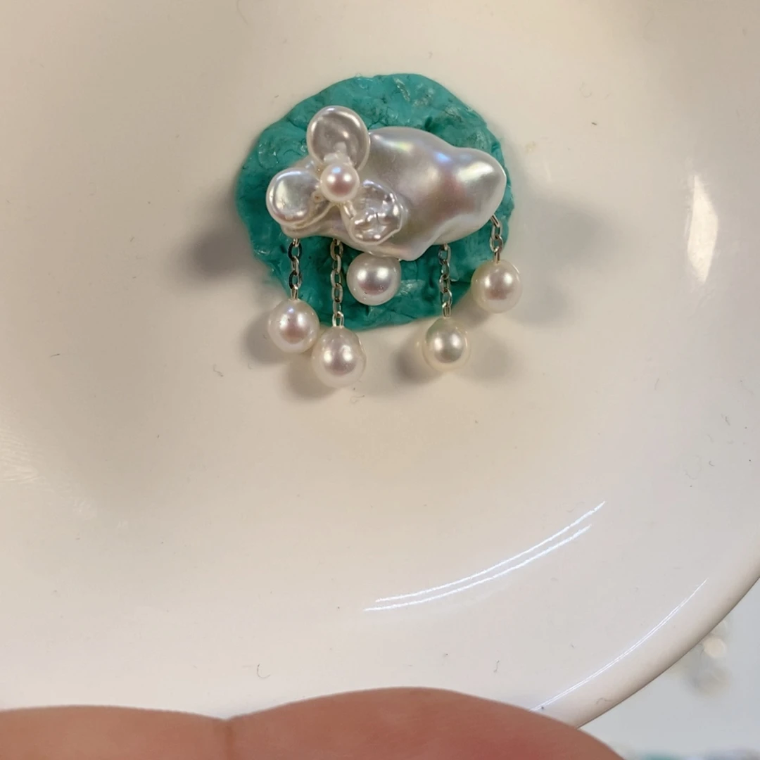 s***耔淡水珍珠耳钉合金
