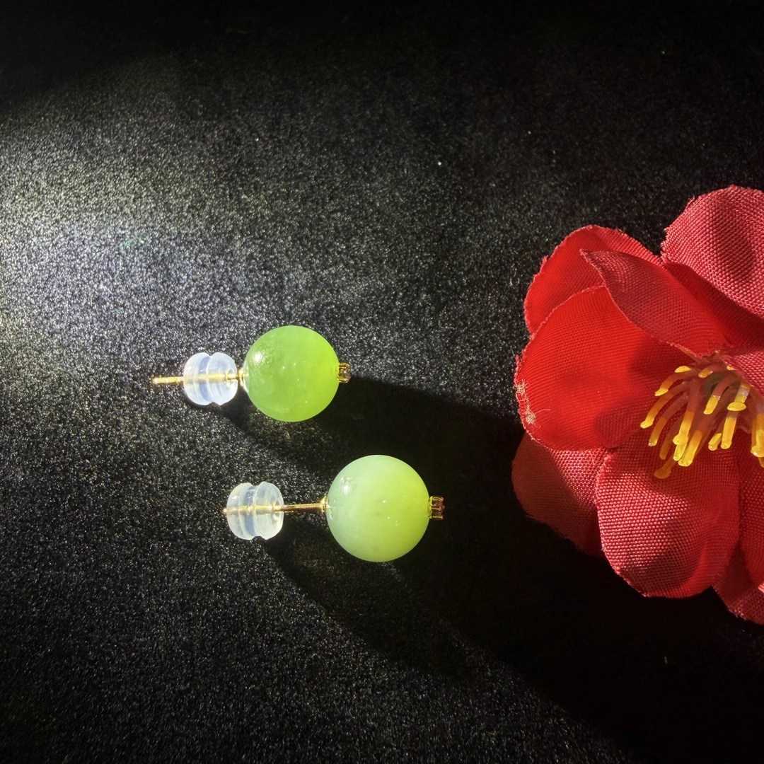 18K金｜俄碧粉青｜满冰猫眼｜气质优雅｜碧玉圆珠10mm｜简约时尚