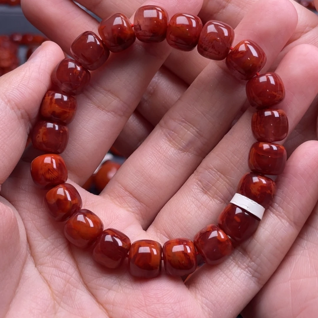 菜***苔南红玛瑙未镶嵌珠宝奇石单圈10mm