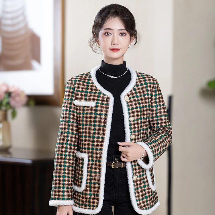 2025新款妈妈装加绒小香风棉衣外套秋冬百搭短款保暖棉服上衣女