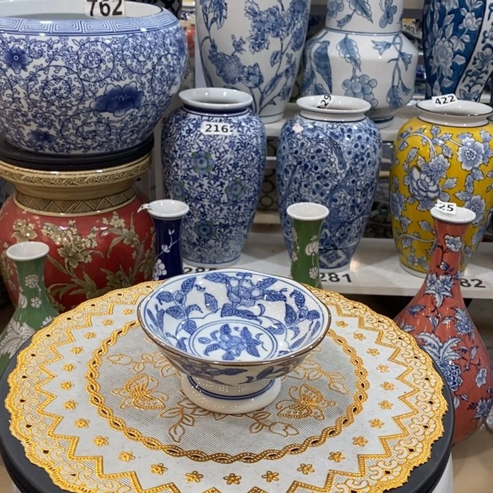 摆件手绘陶瓷高脚果盘