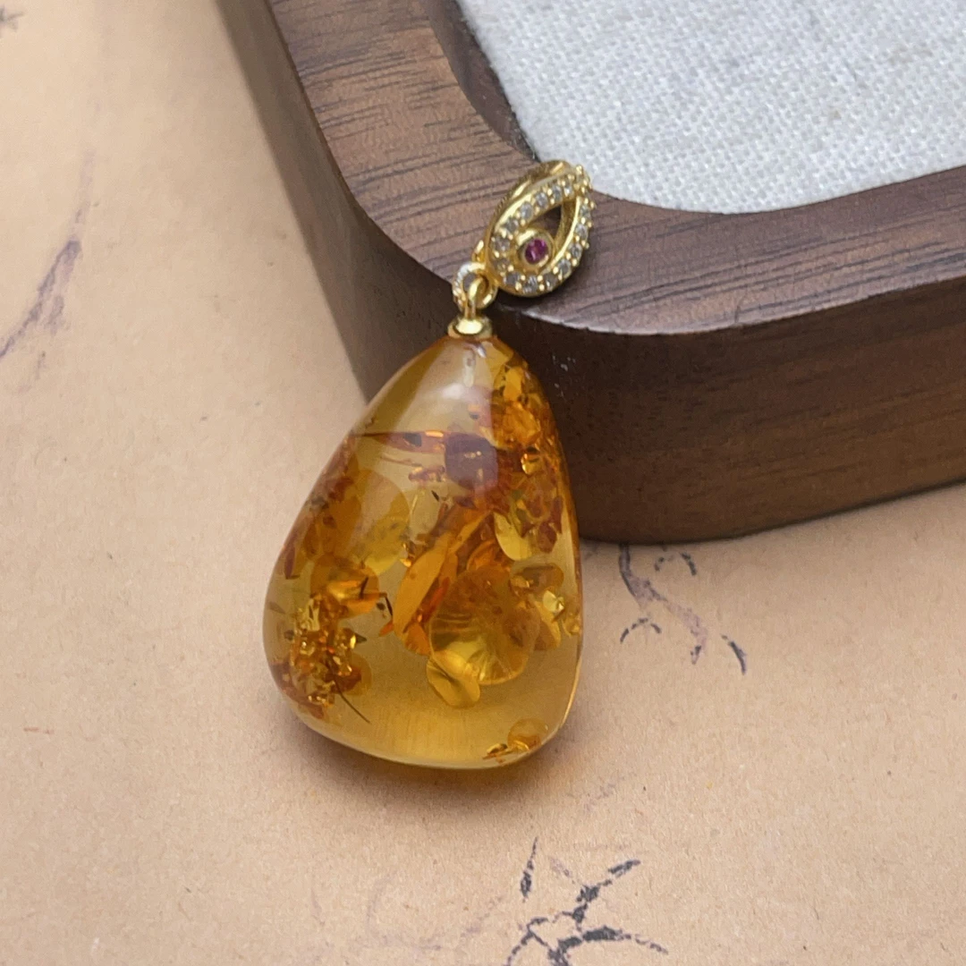 【珊木居】QT071 花珀约0.8*1.7*2.2琥珀吊坠 赠链