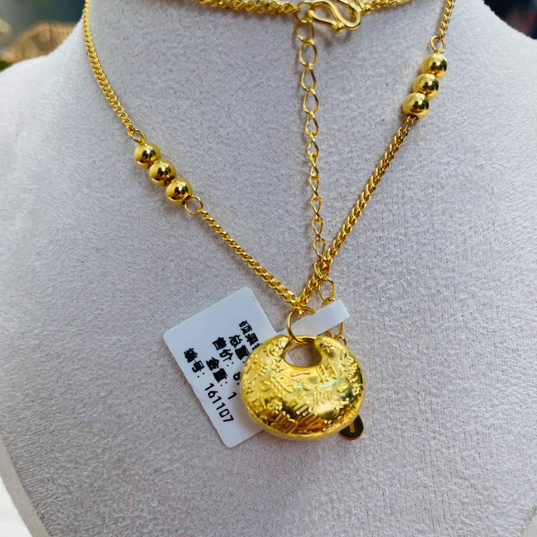 吊坠足银 银饰足银999时尚百搭硕果锁包套链项链坠链精致轻奢首饰