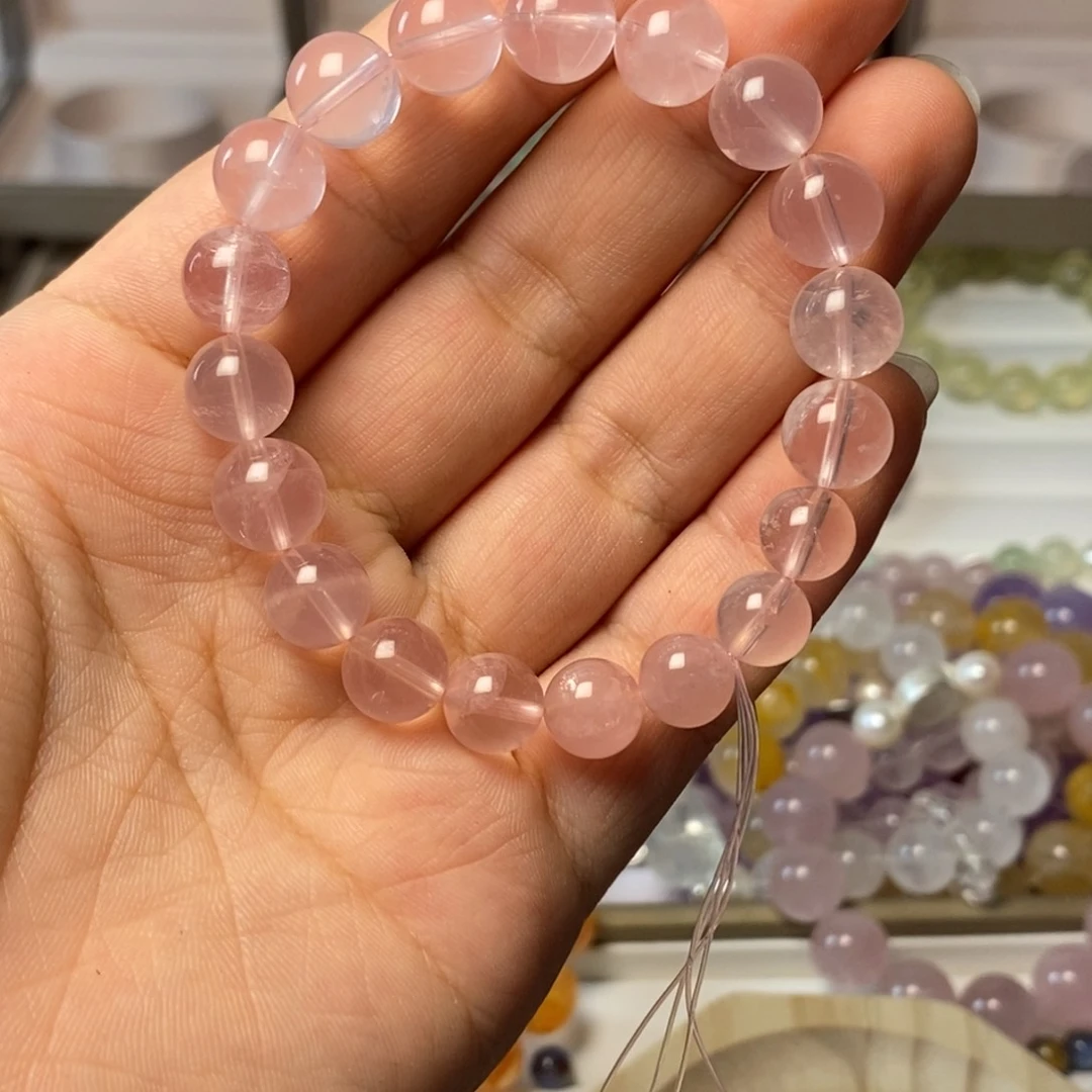 水晶手链银S925镶嵌粉水晶