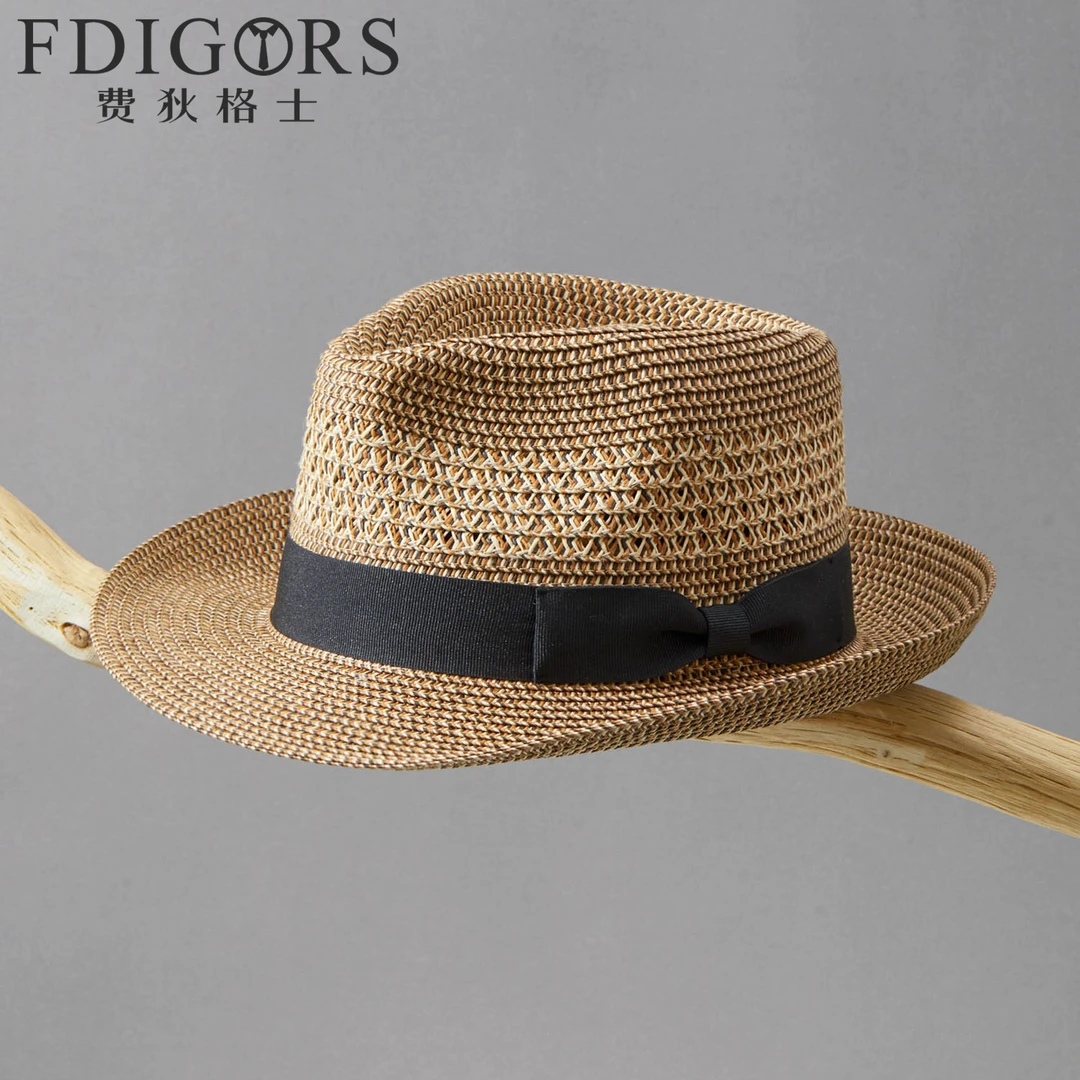 FDIGORS巴拿马草帽男款夏季度假休闲宽沿中老年遮阳帽镂空爵士帽