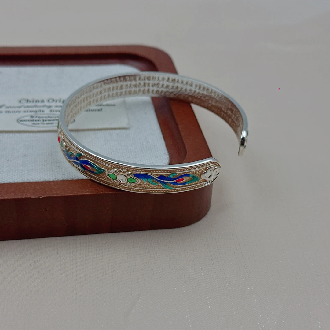 银9999描金黄财神吉言手镯招财镯子送老婆女友礼物开口精致