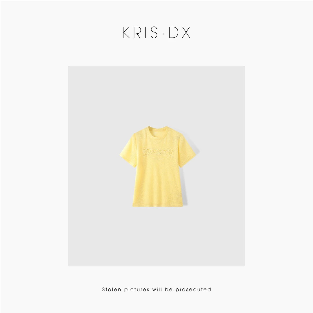 【单行品质女装】空气感~设计感字母镂空蕾丝圆领短袖T恤