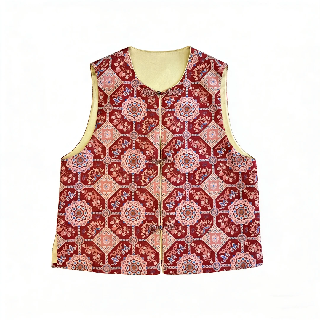 【仙草宝相花】钱小萍宋锦马甲 带钢印 百分百桑蚕丝面料里布M048