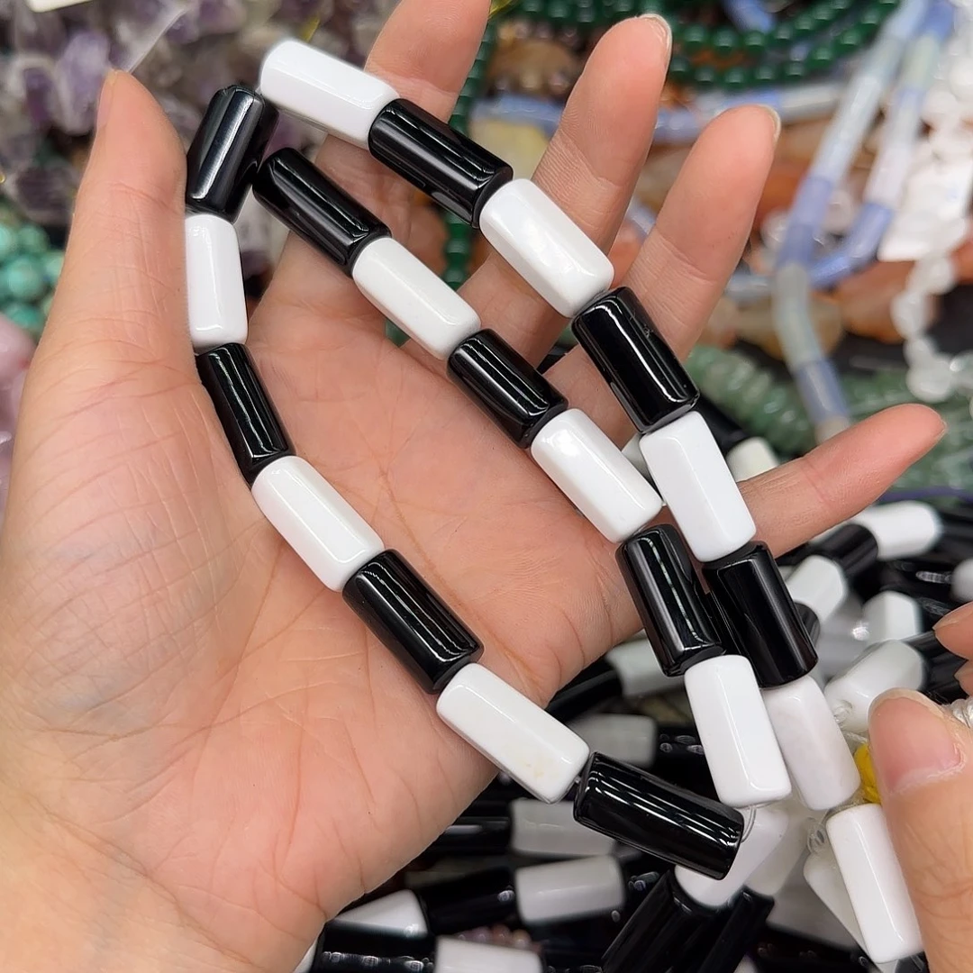 玛瑙/玉髓合金珠宝半成品瓷白玛瑙桶珠9mm一条