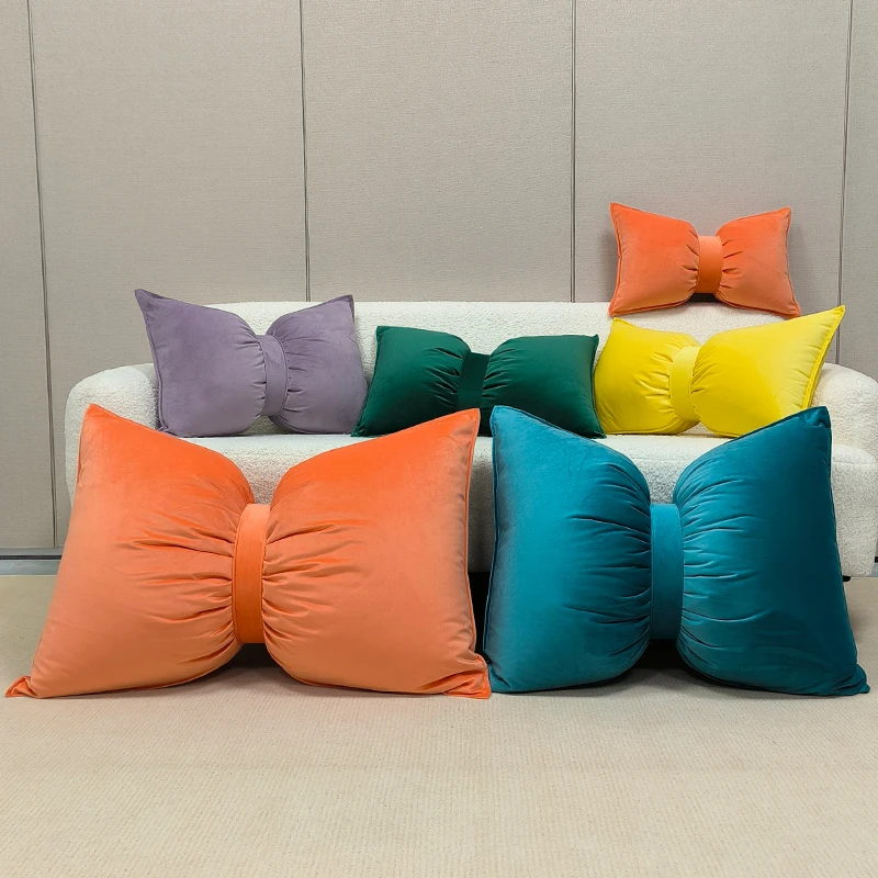 ins网红蝴蝶结抱枕飘窗靠枕客厅沙发床头可爱女生纯色靠垫不含芯