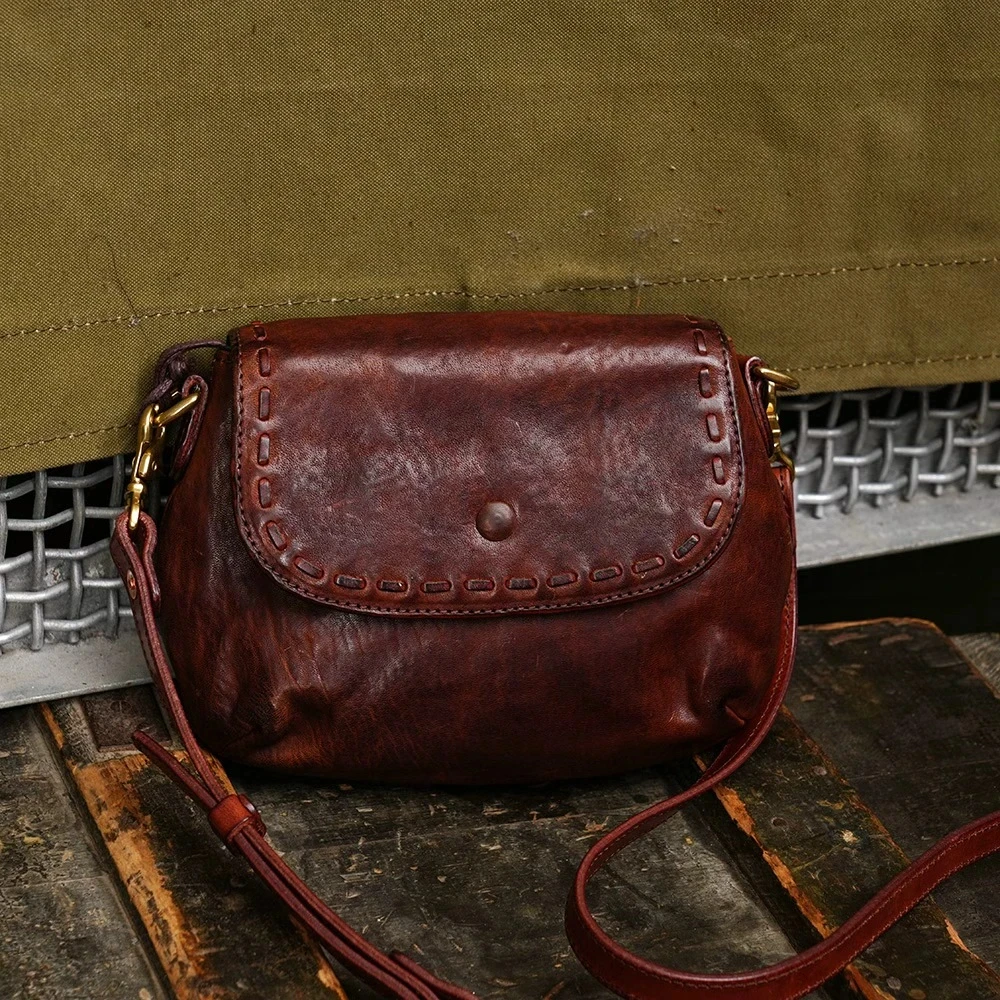 BANSHAN手工皮具制道手工皮具复古马皮单肩斜挎包复古重洗水
