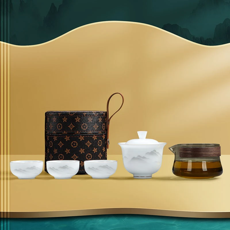 高端冰种玉瓷小套组高档简约陶瓷旅行便携式车载防烫