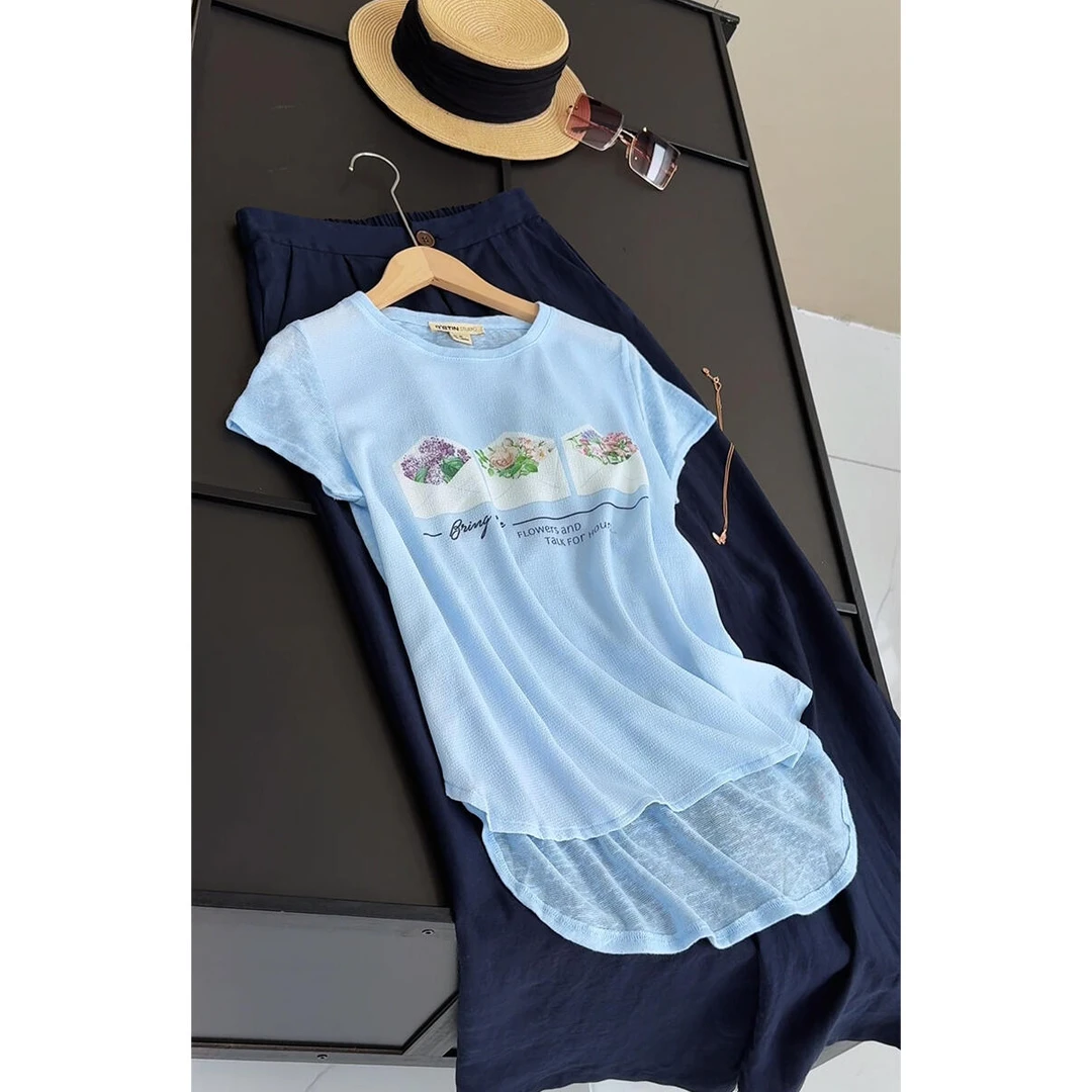 2025夏季辣妹正肩短袖撞色人物印花圆领修身T恤上衣