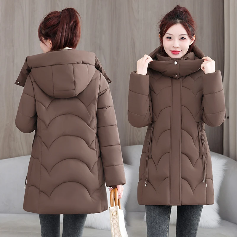 高档棉衣女中长款冬季新款韩版时尚棉服女大码修身棉袄派克服外套