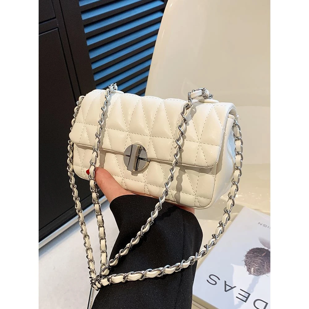 法式流行感小包包女简约菱格链条小方包2024春夏小众潮斜挎包