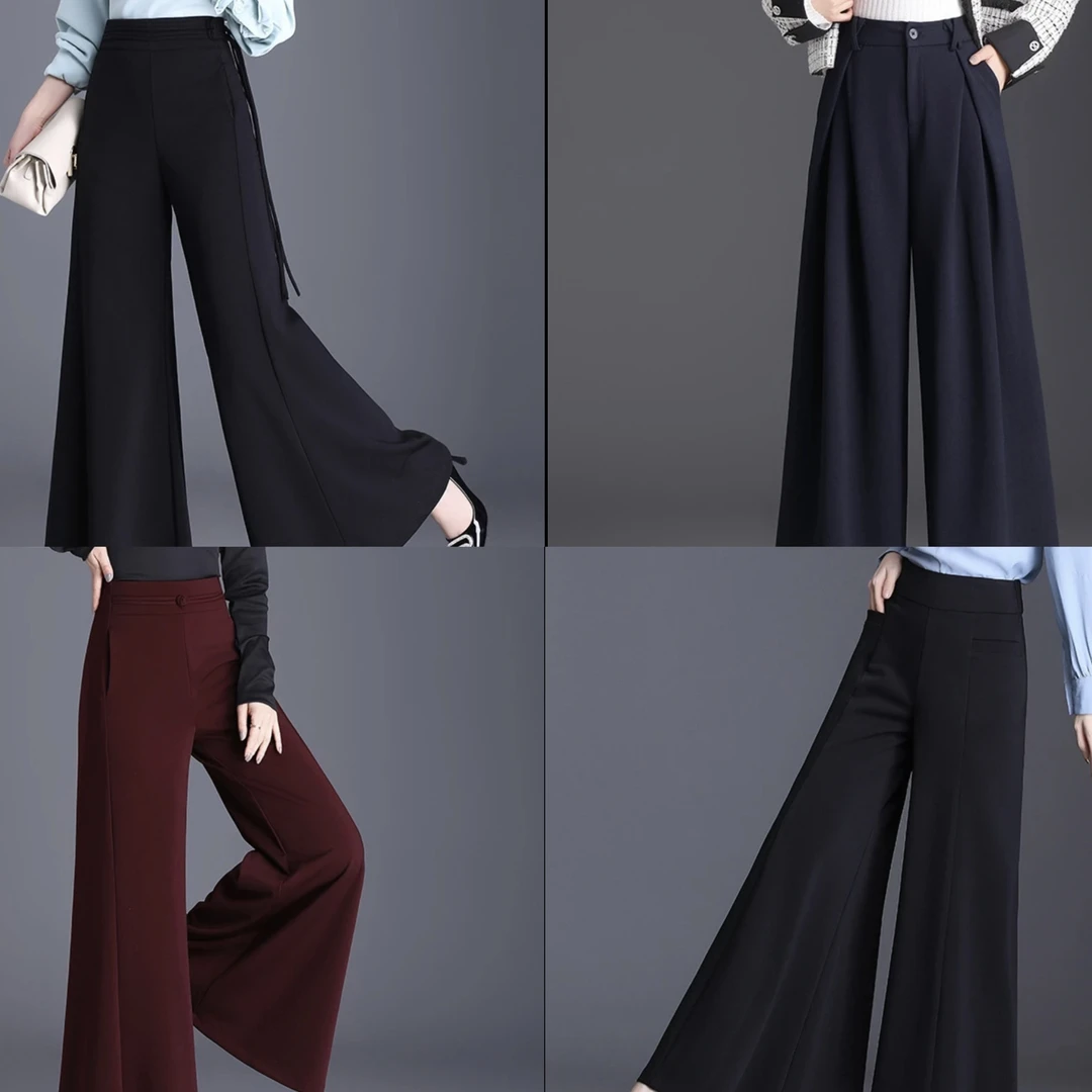 编号【001-011】2025慵懒风毛呢阔腿裤春秋季高腰显瘦窄版直筒长裤