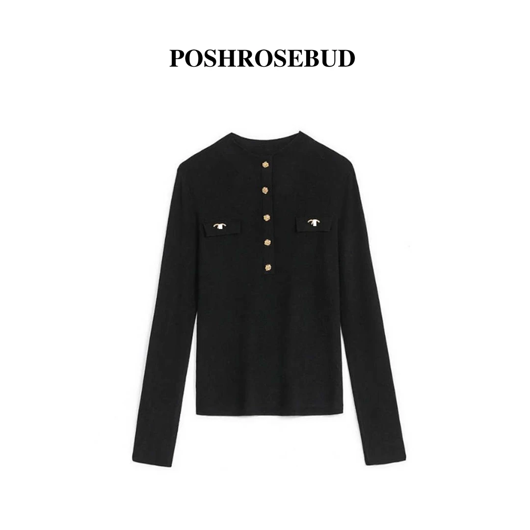【POSHROSEBUD】S高级感长袖针织衫新款打底衫毛衣A3260