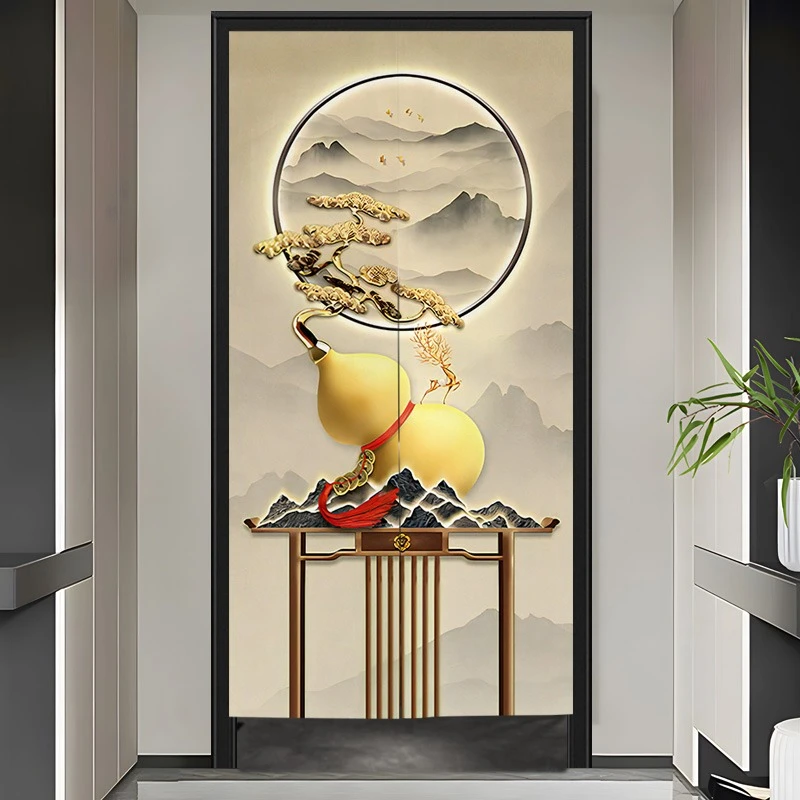 定制中式轻奢卧室家用玄关入户门对门挂帘五福葫芦帘子免打孔门帘