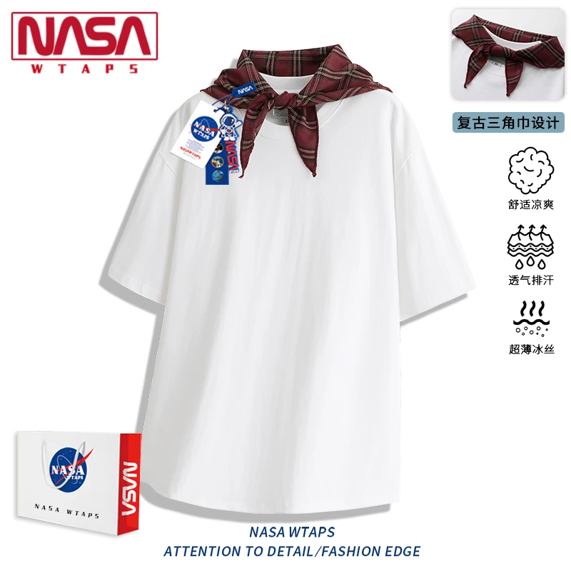 NASA WTAPS格子披肩圆领T恤男2025夏季凉感宽松短袖上衣高级感男