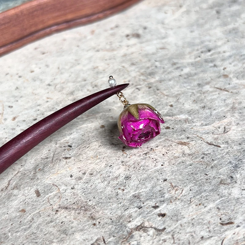 玫瑰之恋丨干花簪子原创设计新中式发饰小众高级感玫瑰花发簪盘发