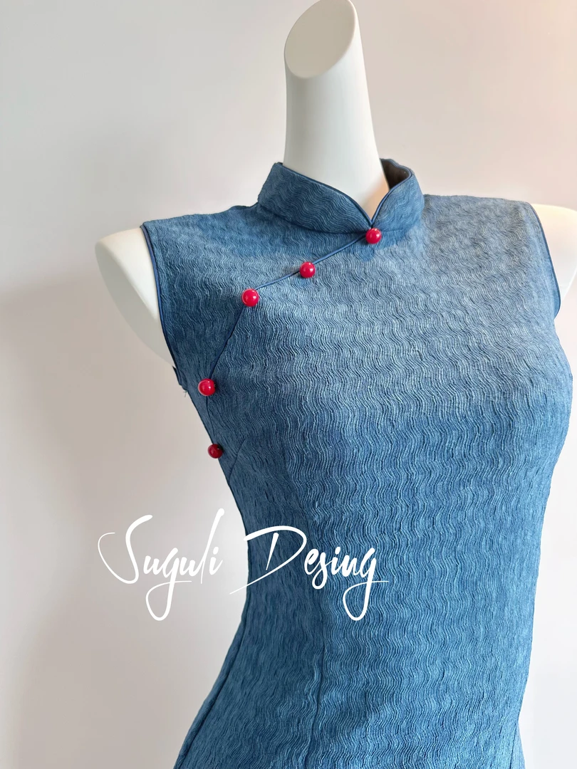 苏故里【松烟】文艺气质修身高端日常旗袍奢华气质双层衣长120