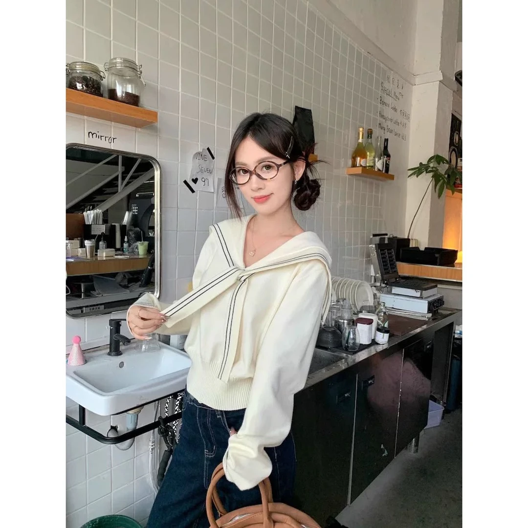 学院风撞色海军领针织衫韩版减龄时尚甜美显瘦百搭上衣82242#0.1