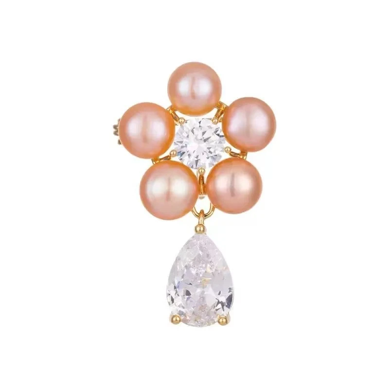 kasiya/卡思雅 铜合金仿水晶胸针 精致五珠吊坠胸针百搭款