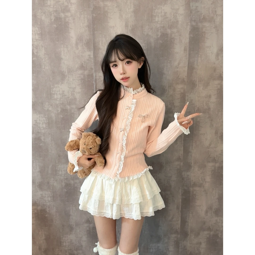 【芭蕾恋曲】可爱少女风针织上衣蛋糕裙套装 极光原创学院风春季