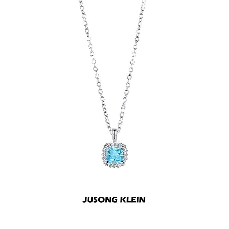 Jusong klein 钛钢项链 海蓝小方糖项链女轻奢时尚小众甜美锁骨链
