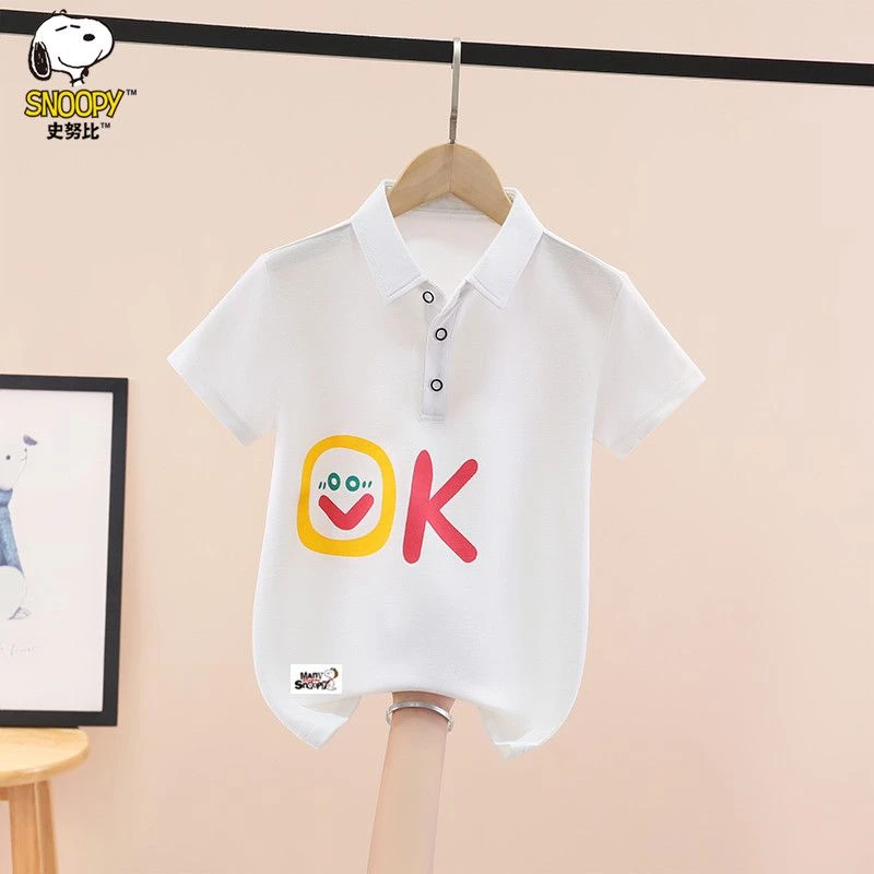 史努比男童短袖T恤夏装2025新款洋气中大童男孩翻领polo衫上衣潮