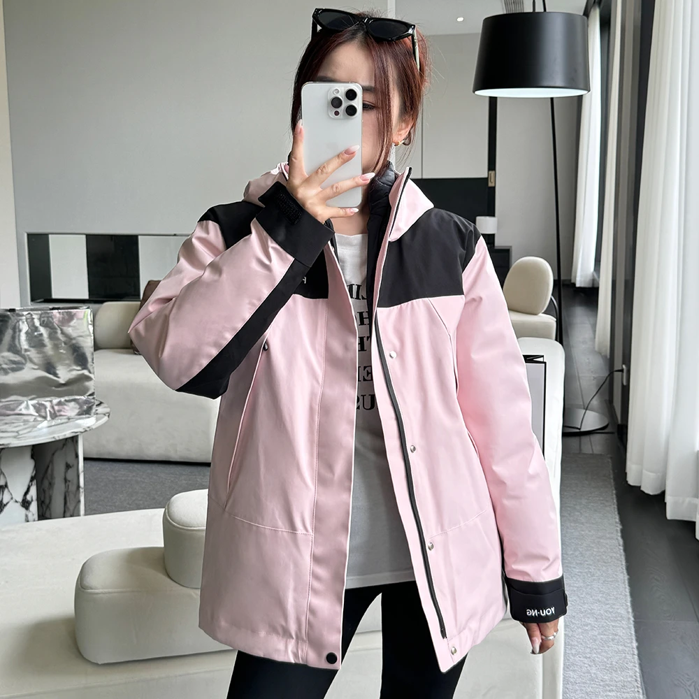 2024冬新款羽绒服女短款小个子加厚防风脱卸内胆三合一冲锋衣外套