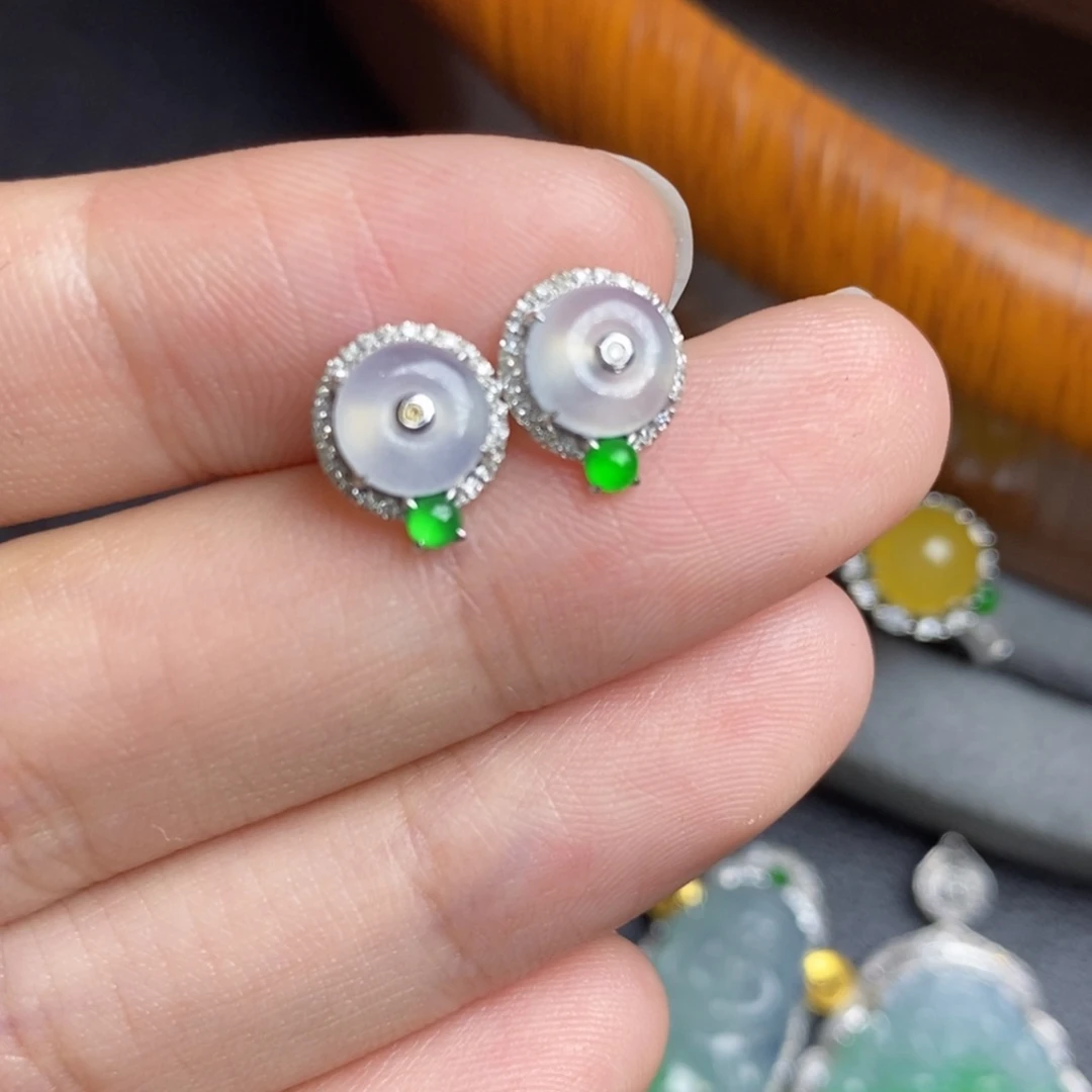 翡翠耳饰18K金镶嵌18Ｋ金平安扣耳钉