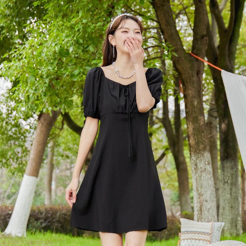 紫涵方领连衣裙长款泡泡袖夏季方领Z3Z05NH825