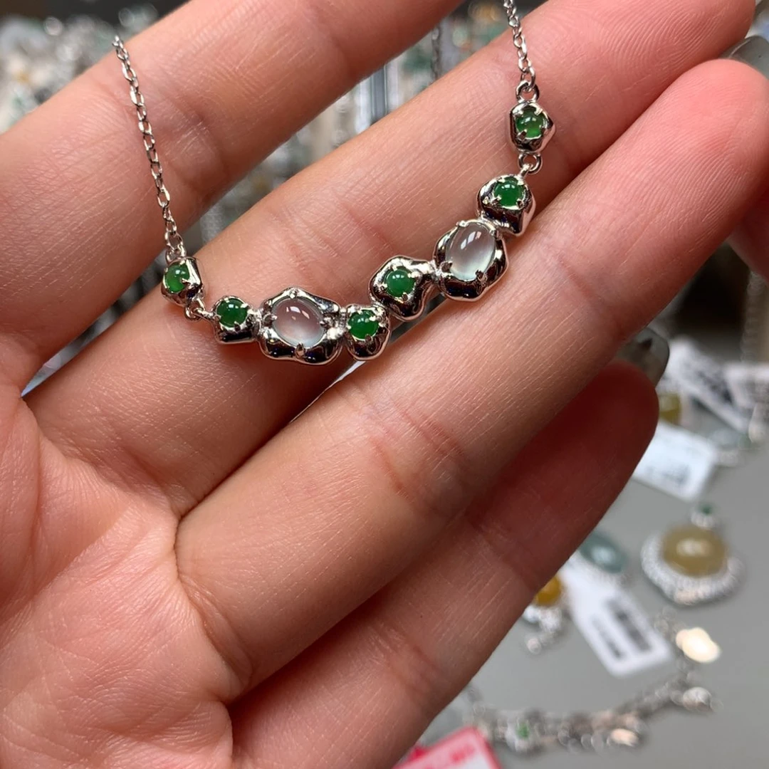 翡翠戒指银S925镶嵌项链