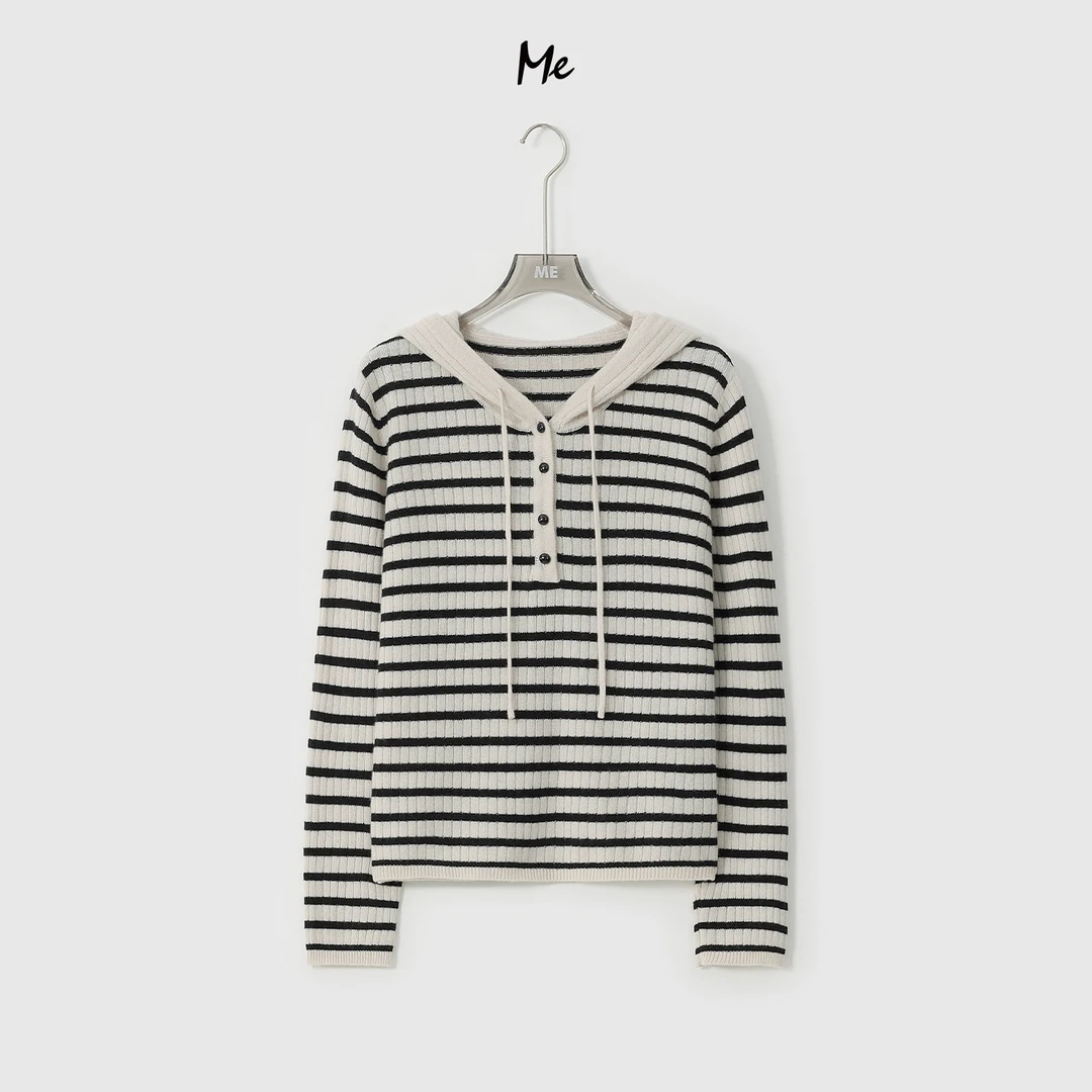 ME【100%地平线】舒柔亲肤对条松弛显瘦百搭时尚针织毛衣MESA2632