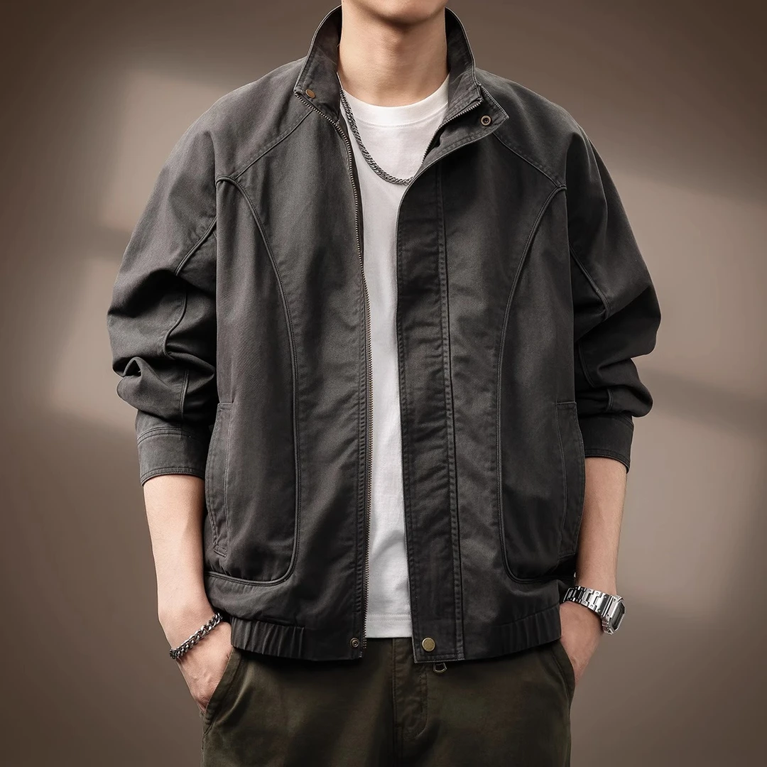 GTRT高端美式复古立领教练夹克男春季新款潮宽松百搭潮流休闲帅气