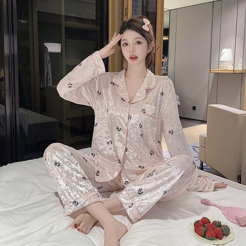 2025秋冬季新款金丝绒睡衣女长袖长裤保暖舒适家居服春秋套装