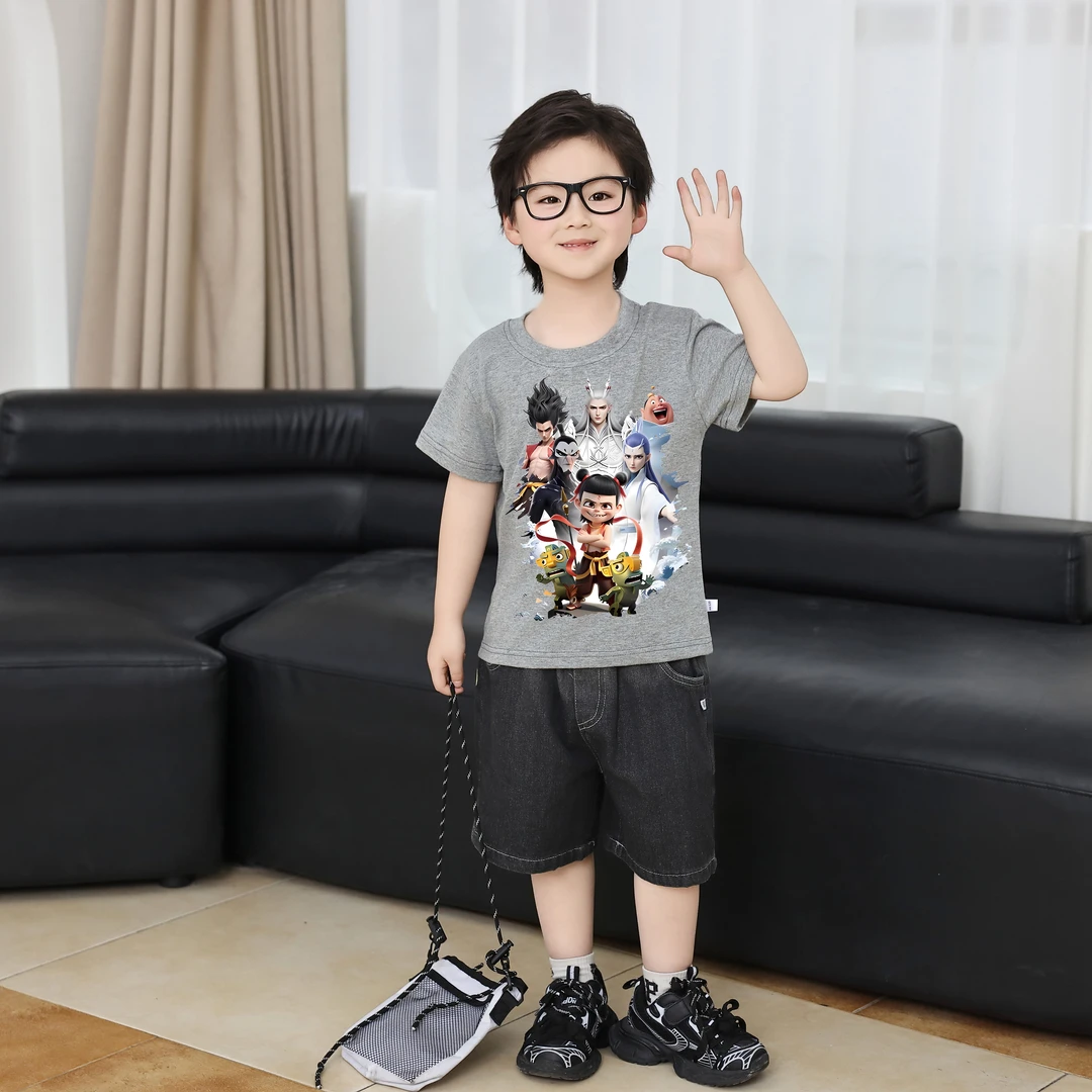【ZB】100%棉儿童夏装短袖哪吒敖丙敖光男女童洋气童装半袖夏季纯棉