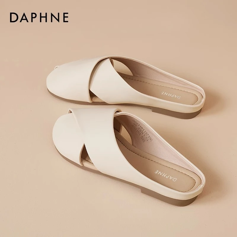 达芙妮包头半拖鞋女2025新款夏季外穿平底一脚蹬沙滩拖鞋穆勒凉鞋