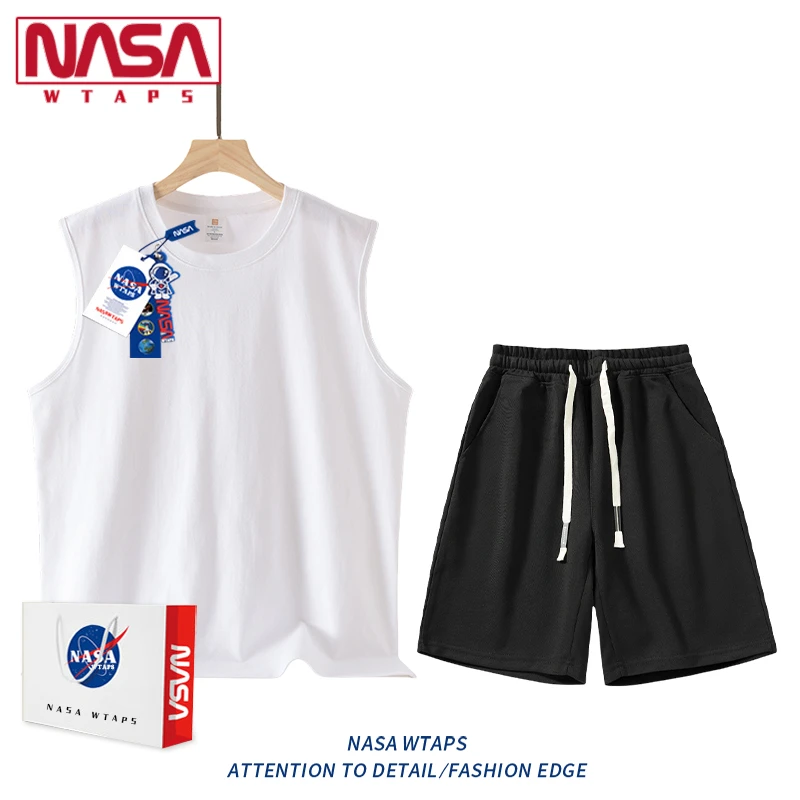 NASA WTAPS潮牌冰丝运动背心套装男夏季透气速干无袖坎肩T恤短裤