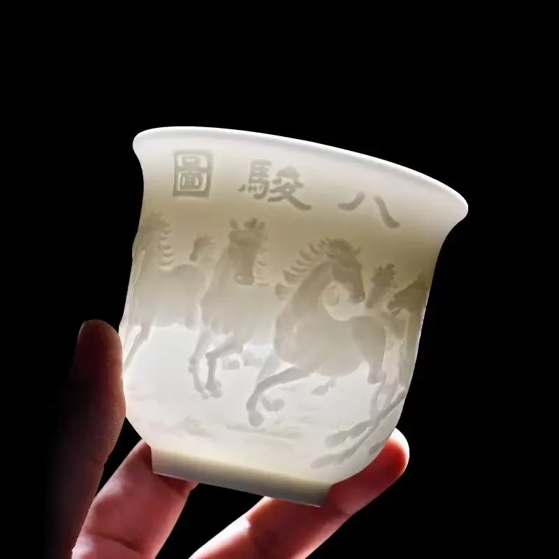 素烧白瓷八骏主人杯