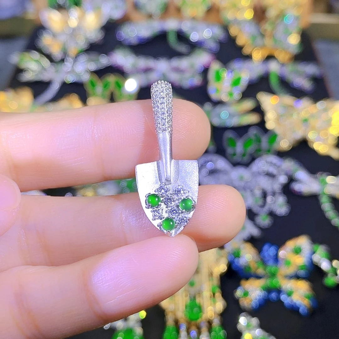 吊坠(不含链)银S925镶嵌翡翠