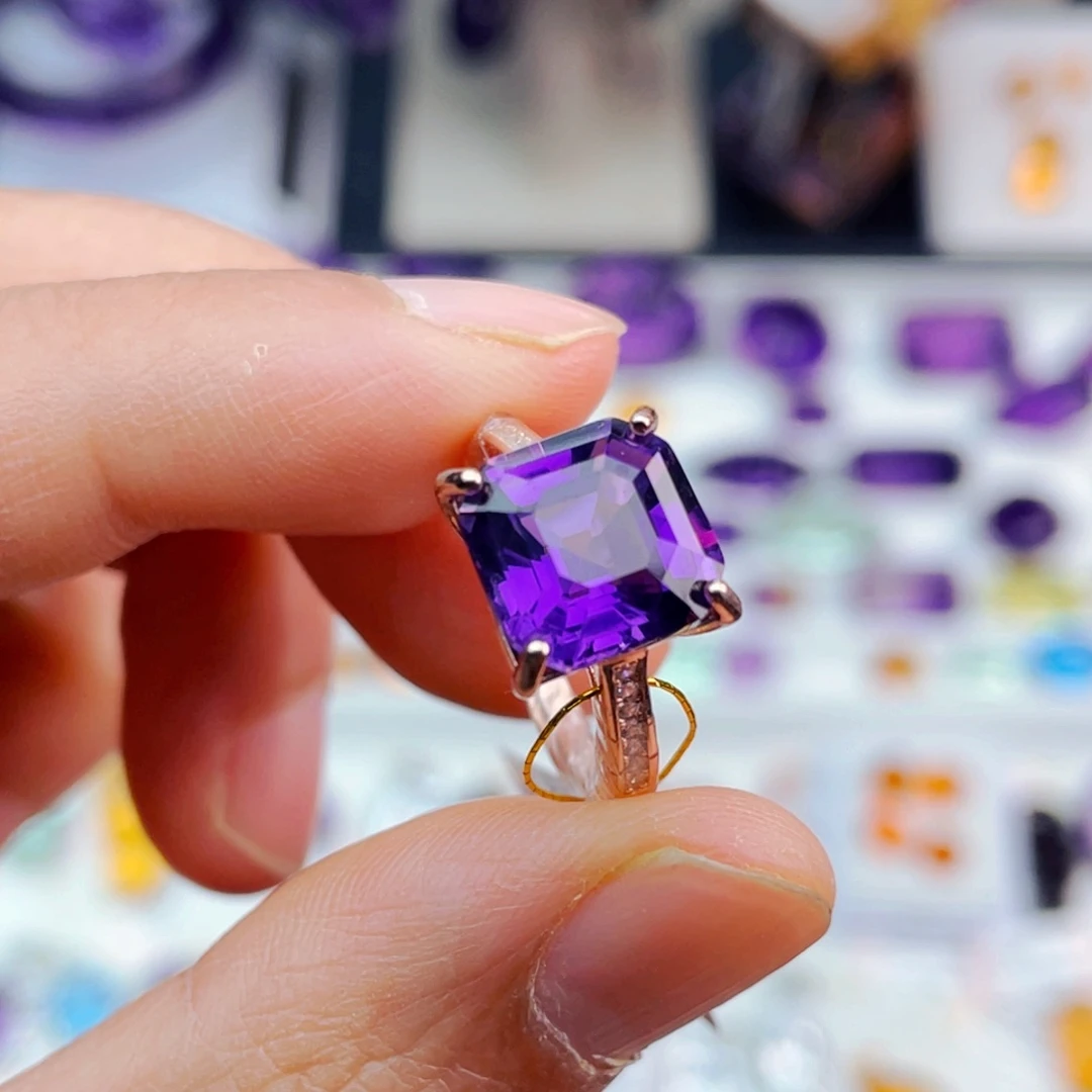 水晶高品质天然紫水晶戒指银S925镶嵌