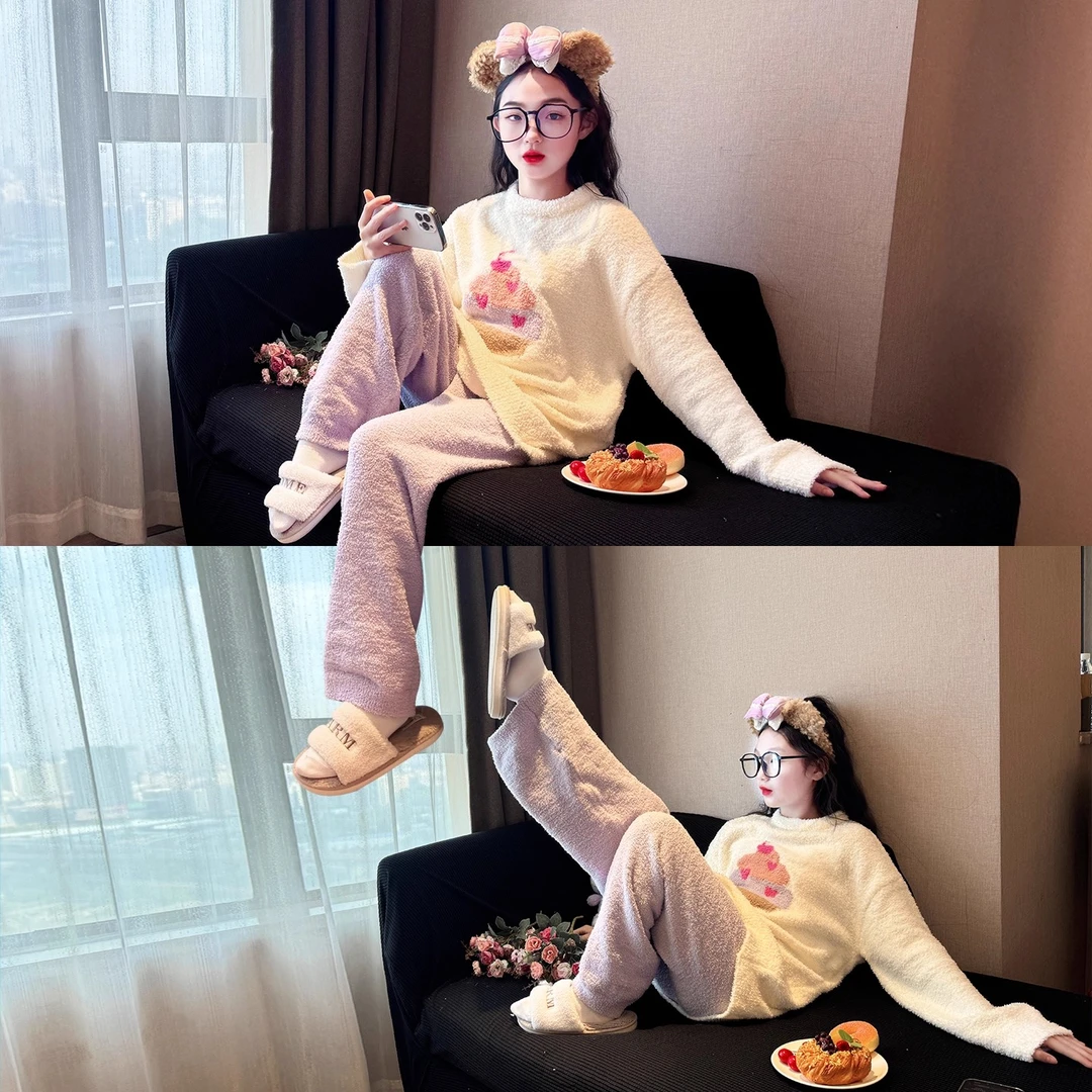 秋冬加厚女童睡衣2025新款大童女孩韩版珊瑚绒家居服儿童居家套装