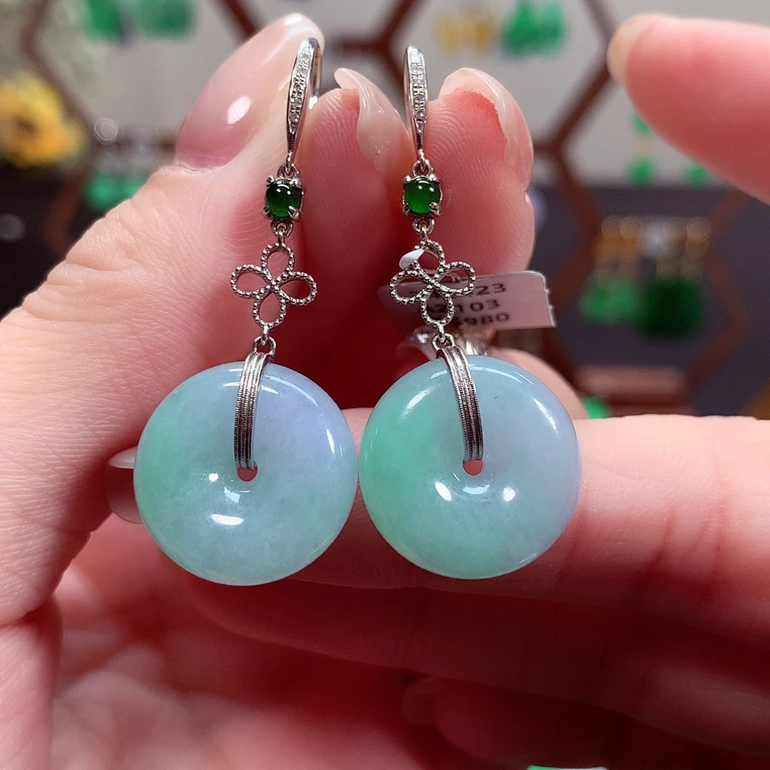 翡翠耳饰18K金镶嵌天然翡翠