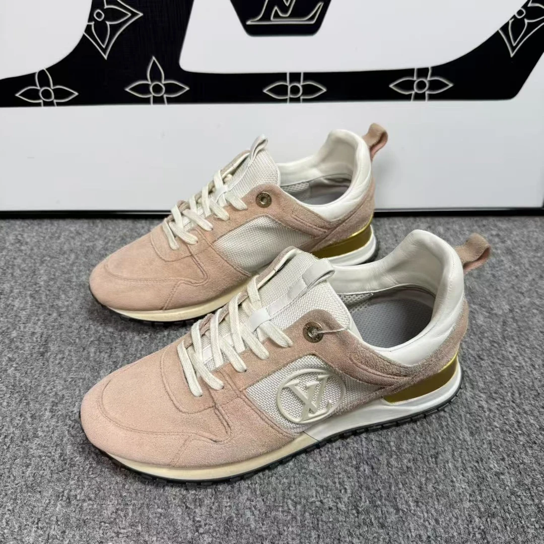 95新 GUCCI/古驰 男士粉色麂皮运动鞋38欧码 wy150