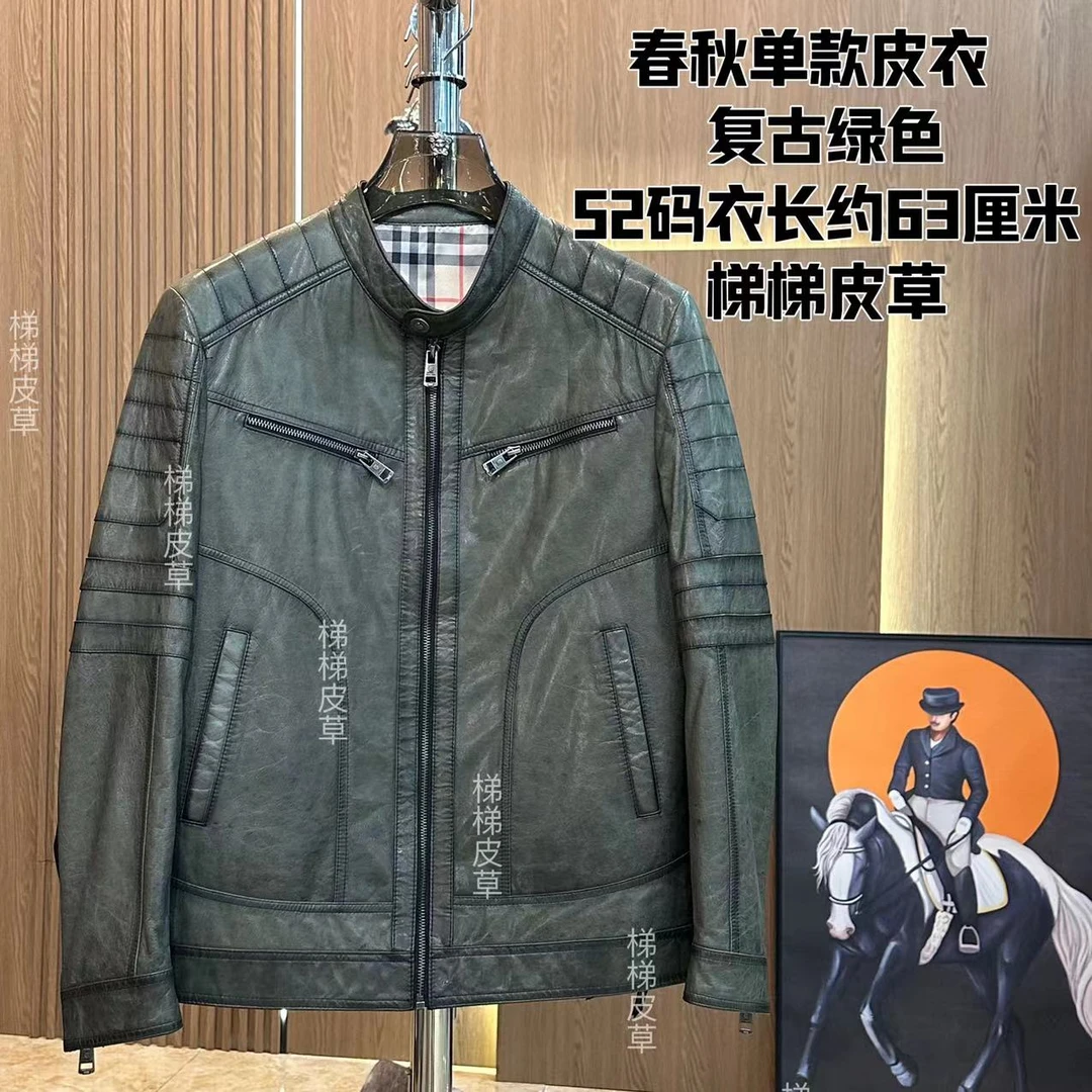 【梯梯男装】男士春秋单款复古潮牌立领皮衣2302