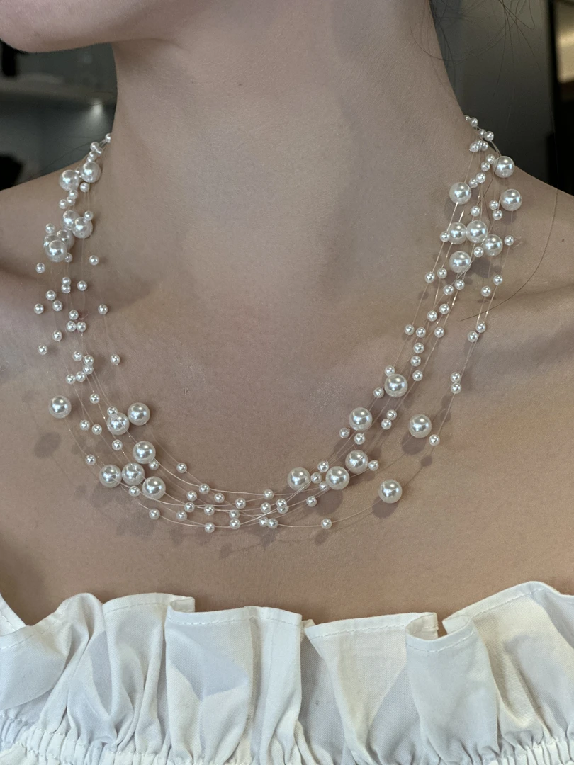 非金属亚克力项链 DOUWU【可爱女神】金色线条大小珠珠项链XL13748