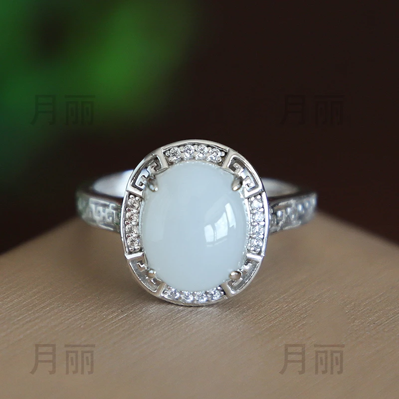 时尚高级感羊脂玉戒指女 活口可调节 天然和田玉指环戒